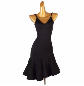 Women girls black royal blue latin salsa dance dresses for female rumba chacha performance costumes for female